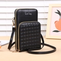Zwarte gewatteerde crossbody tas voor mobiele telefoon met gouden ritsen en riem - Zwart