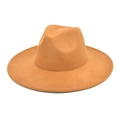 Classic wide brim fedora hat with camel wool felt and structured crown for men and women - M (56-58cm) / Camel
