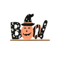 Decorazione da tavolo Halloween BOO in legno con zucca e motivi festivi - Lettera BOO