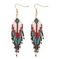 Handmade bohemian beaded fringe earrings with colorful geometric patterns and gold hooks - Ethnic Geometric (MG-E220040A)