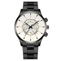 Geneva men's business quartz watch with black metal strap and cream white dial - White Dial Black Band (Flat End)
