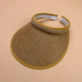 Classic khaki straw sun visor with bright yellow trim for women outdoors - 56-60cm / Caramel color
