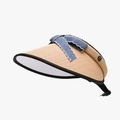 Damen Sonnenblende aus Khaki-Stroh mit blauer Jeansschleife und breiter Krempe - Khaki