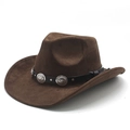 Vintage dark brown faux suede western cowboy hat with studded leather concho band - M (56-58cm) / Brown