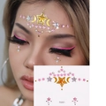 Gioielli viso FG301 con motivi a stella e luna dorate e strass rosa brillanti - FG301
