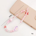 Pink bow candy bead phone strap, 160mm length, 16g weight, beaded wrist lanyard charm - Saturn (K1162)