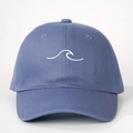 Blue baseball cap with white wave embroidery and adjustable strap for outdoor sun protection - One Size / Denim Blue