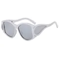 Y2K oversized silver frame sunglasses with gray lenses and unique wing hollow design - Silver Frame White Mirror Lens