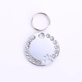 Silver stainless steel pet ID tag with sparkling rhinestones and hollow paw print - White