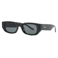 Classic black chunky rectangle sunglasses with wide temples and silver metal accents - Black Frame Grey Lens
