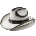 Retro straw cowboy hat with ombré finish and metallic bull head leather band - M (56-58cm) / White Black Painted