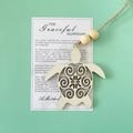 Hollow carved wooden sea turtle pendant with natural beads and hanging twine rope - Turtle with Card