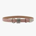 Taro pink leather waist belt for women with round silver buckle and metal rings - Taro Pink