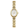 Elegante orologio a bracciale dorato con fiori, quadrante ovale bianco e cristalli - Oro Fluente