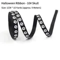 Black Halloween ribbon with skull pattern, 1cm wide and 10 yards long for party decor - Halloween Ribbon No.10 Skull