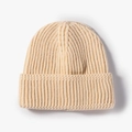 Classic beige rib-knit beanie with wide folded cuff for winter warmth and style - Cream