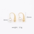 Dimensiones detalladas de pendientes de gota en oro 18k con perla de 8mm y largo de 25mm - Dorado