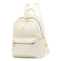 Chic cream-white faux leather backpack with geometric embossed pattern and gold hardware - Off White