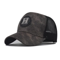 Outdoor plaid baseball cap with letter H embroidery and black mesh back in dark grey - Adjustable / Coffee