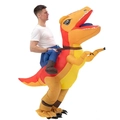 Adult inflatable dinosaur costume in orange and red for Halloween party performance - Riding A Velociraptor Red / One Size