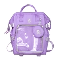 Détail du sac à dos ita violet avec fenêtre PVC transparente et badge d'ours - Violet