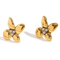 18K gold plated stainless steel floral stud earrings with sparkling zircon crystals - Gold (White Diamond Flower Studs)