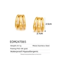 Detailed view of 18K gold plated hollow geometric earrings with dimensions and features - Minimalist Triple Hoop Earrings (EOM247065)