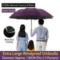 Extra large 130cm automatic dark purple umbrella with 10 ribs and UV protection coating - Extra Large 10-Rib Manual Black Glue / Purple