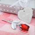 Elegant red faceted crystal rose with silver stem in a grey heart gift box - Silver Stem Red Bud Silver Box