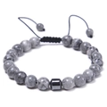 8mm natural map stone beaded bracelet with adjustable black braided cord for men and women - Map Stone Bracelet