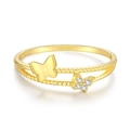 S925 sterling silver butterfly ring with gold plating and sparkling zircon stones - US 6 / Gold