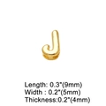 Detailed size specifications for gold letter J pendant showing 9mm length and 5mm width - Letter J