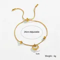 Adjustable golden titanium steel necklace with a hollow double heart pendant, 24cm length - [XKB0174] White Shell Heart Bracelet Gold
