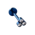 Piercing labret bleu en acier inoxydable avec motif fleur à trois cristaux - 1.2*8mm / Trois Strass Bleu