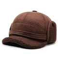 Men's winter trapper hat in dark brown suede with warm sheepskin fleece lining and earflaps - One Size / Coffee