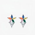 Rainbow cubic zirconia flower stud earrings in S925 sterling silver with triangular drop - 925 Silver / S925 Sterling Silver (Rainbow)