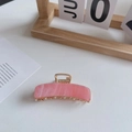 Pink marble texture resin hair claw with gold metal spring for elegant women hair styling - Pink