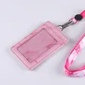 Pink marble pattern PU leather ID badge holder with fabric neck lanyard and metal hook - Heat Transfer Lanyard Set / Rose Red