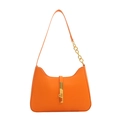 Retro bright orange leather hobo bag with gold metal clasp and chain shoulder strap - Orange