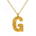 Lava texture gold necklace with letter G pendant and fine chain on white background - Gold Letter-G