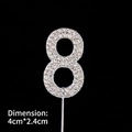 Silver number 8 cake topper with sparkling rhinestones, 4cm height on metal stem - Alloy Number 8 Silver