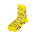 Men's yellow crew socks with colorful lollipop and star prints in soft cotton knit - Yellow Sweets