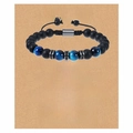 Bracelet pour homme en perles mates noires et œil de tigre bleu avec cordon sur carte cadeau - À mon père
