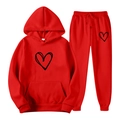 Red two-piece tracksuit featuring a hooded sweatshirt and joggers with heart prints - S / Red