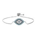 Detailed view of silver evil eye bracelet with blue and white cubic zirconia stones - Silver