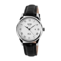 SKMEI 9058 classic business quartz watch for men with black leather strap and white dial - Silver Case White Dial Black Leather Strap (Women)
