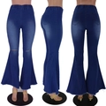 Dunkelblaue Schlagjeans mit hoher Taille, Stretchbund und Rissen an den Knien - S / Dunkelblau