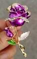 Elegant purple enamel rose brooch with sparkling rhinestones and gold-tone finish - Purple Enamel Rose