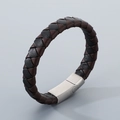 Men's braided leather bracelet in dark brown and black with silver brushed steel clasp - Mixed Leather Steel Buckle (KB205377-JR)