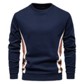 Men's long sleeve crewneck sweatshirt in navy blue with orange and white side panels - Navy Blue